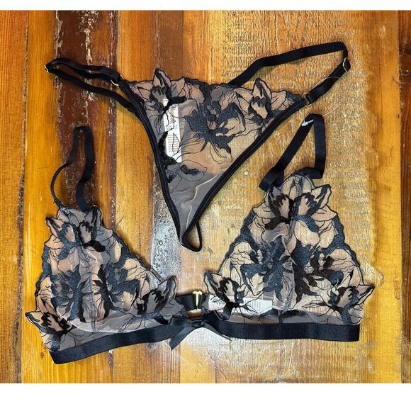 Mapalé Women’s Satin Trim Embroidered Lace Bra & Thong Set – Size Small NWOT - Picture 2 of 8